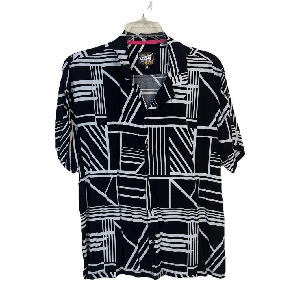 Fresh Prints of Bel Air Sz XL Short Sleeve Black & White 90s Style Shirt Rayon